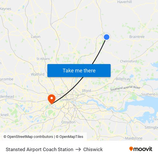 Stansted Airport Coach Station to Chiswick map