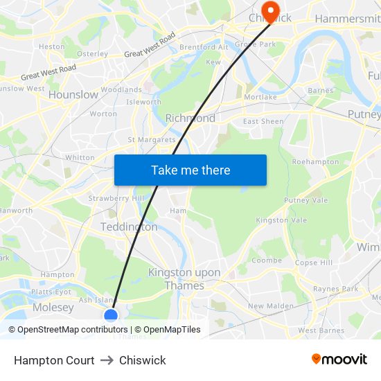 Hampton Court to Chiswick map