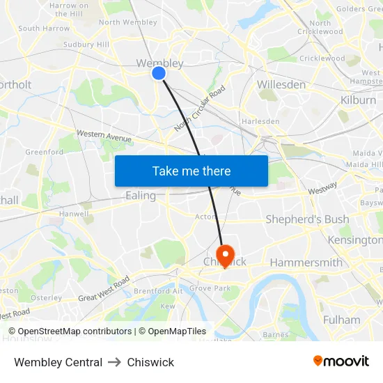 Wembley Central to Chiswick map