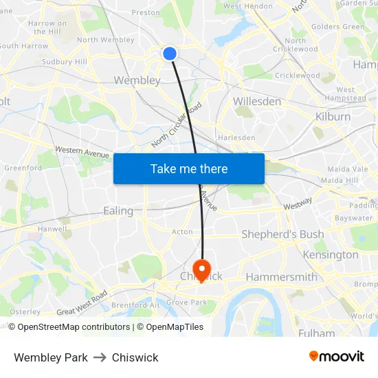 Wembley Park to Chiswick map