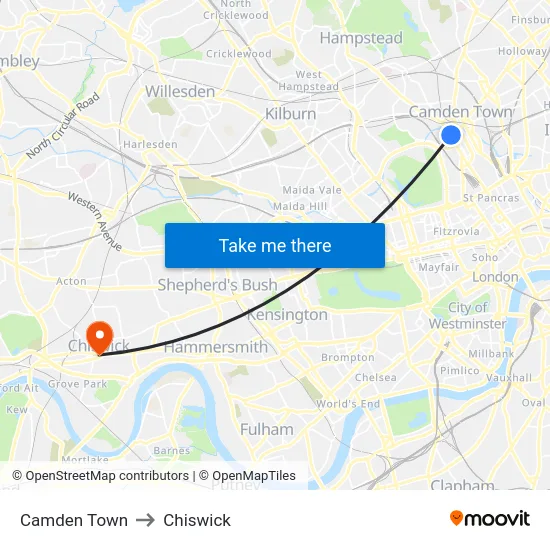 Camden Town to Chiswick map