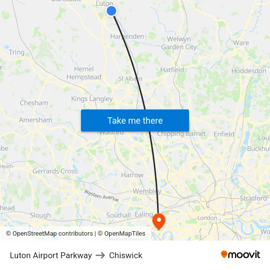 Luton Airport Parkway to Chiswick map