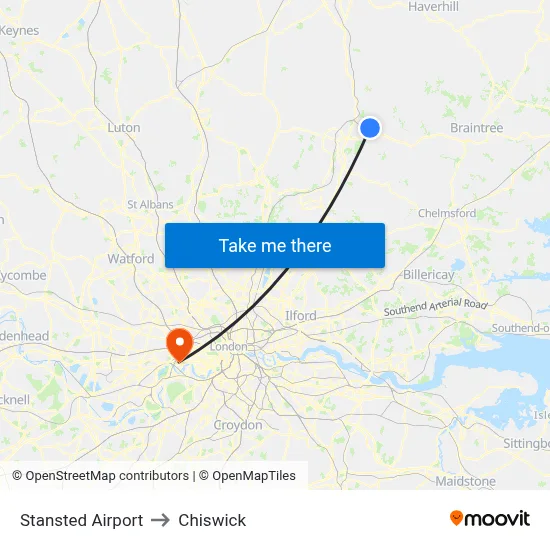 Stansted Airport to Chiswick map