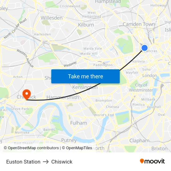 Euston Station to Chiswick map