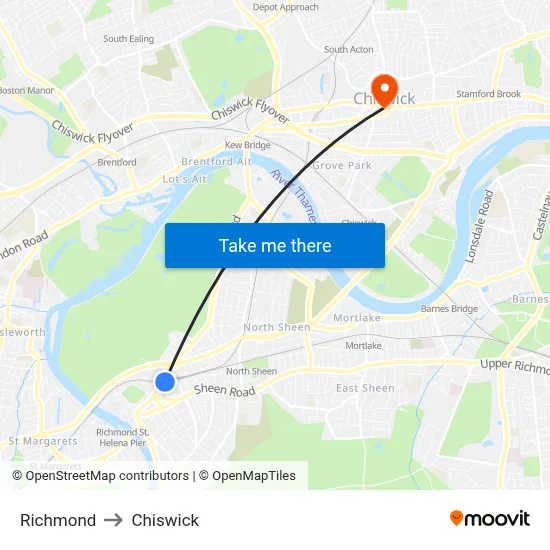 Richmond to Chiswick map