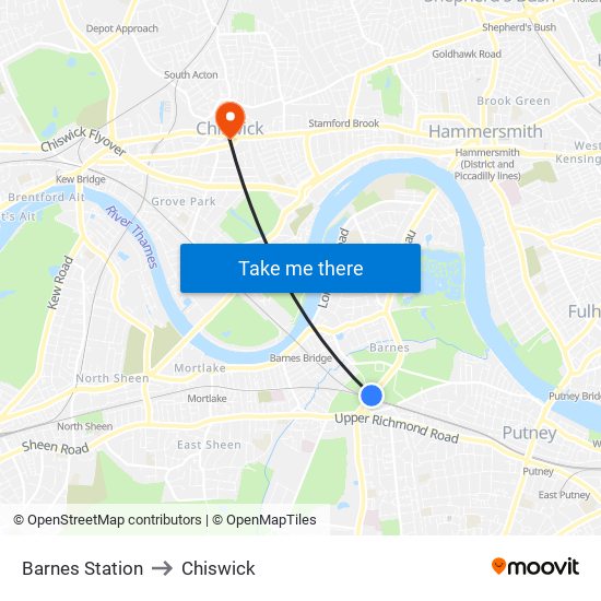 Barnes Station to Chiswick map