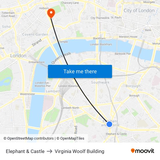 Elephant & Castle to Virginia Woolf Building map
