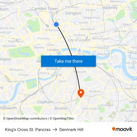 King's Cross St. Pancras to Denmark Hill map