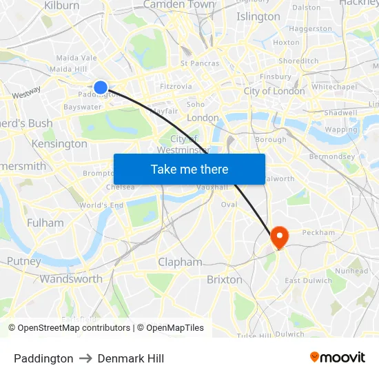 Paddington to Denmark Hill map