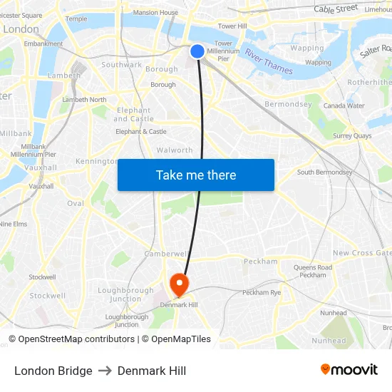 London Bridge to Denmark Hill map
