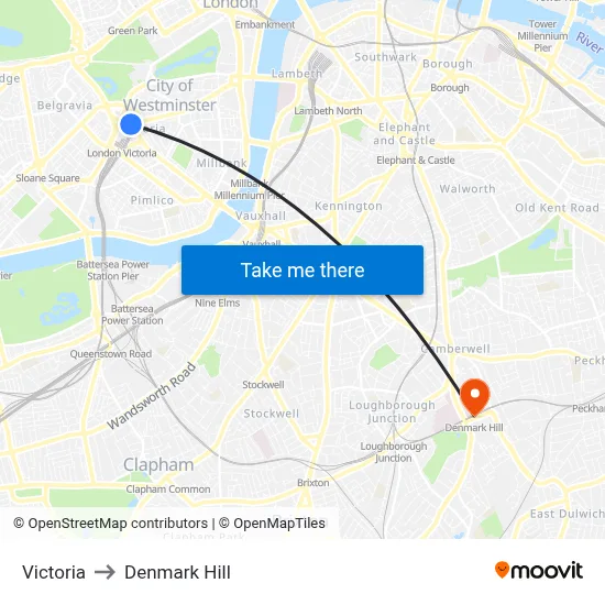 Victoria to Denmark Hill map