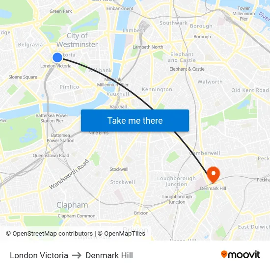 London Victoria to Denmark Hill map