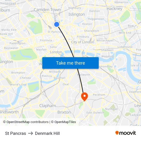 St Pancras to Denmark Hill map