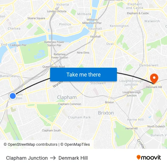 Clapham Junction to Denmark Hill map