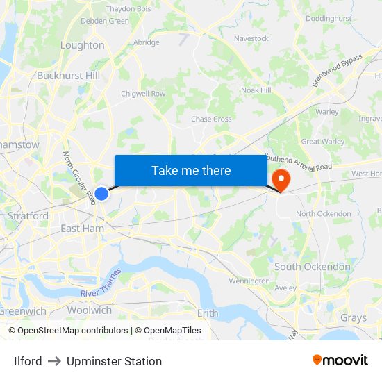 Ilford to Upminster Station map