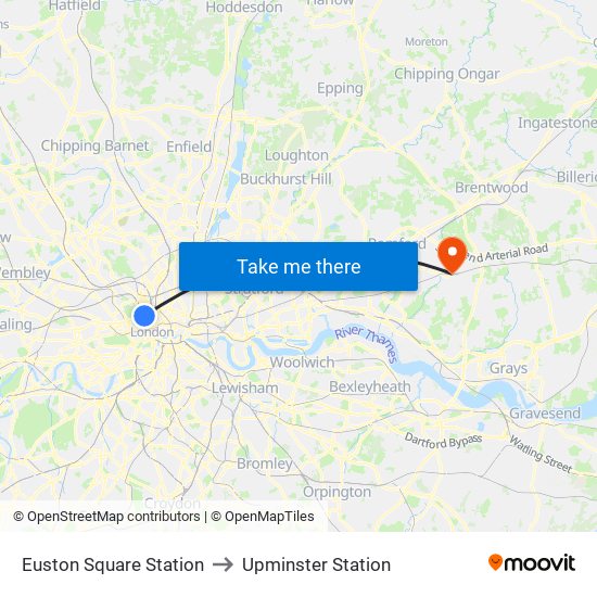 Euston Square Station to Upminster Station map