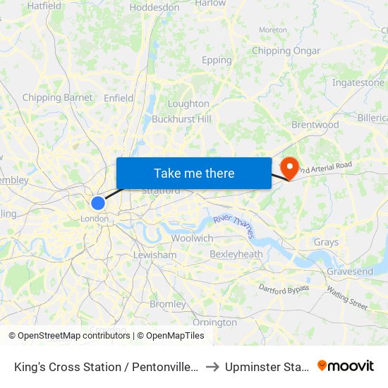 King's Cross Station / Pentonville Road to Upminster Station map