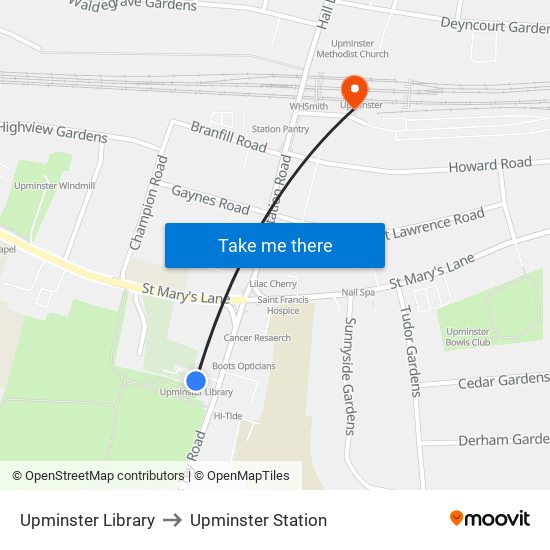 Upminster Library to Upminster Station map