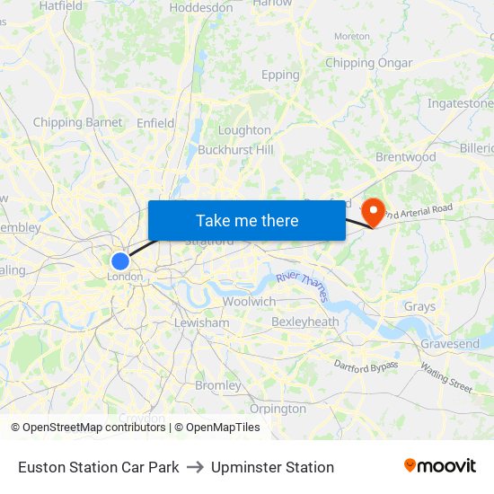 Euston Station Car Park to Upminster Station map