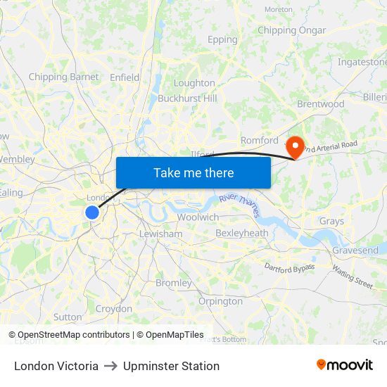 London Victoria to Upminster Station map