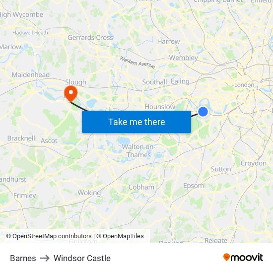 Barnes to Windsor Castle map