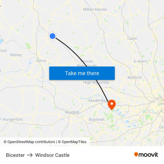 Bicester to Windsor Castle map