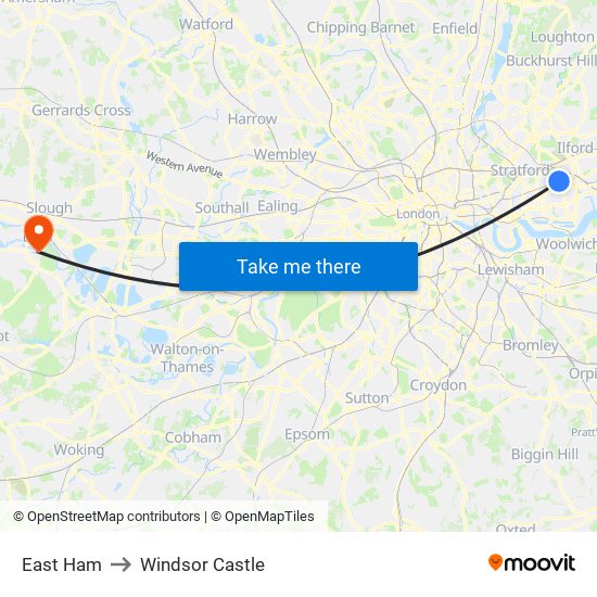 East Ham to Windsor Castle map