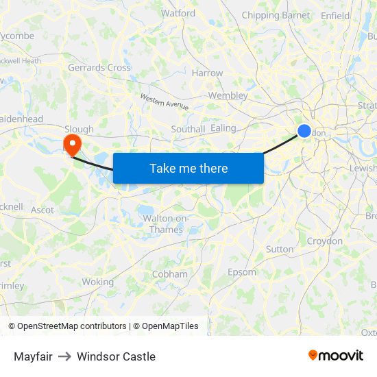 Mayfair to Windsor Castle map