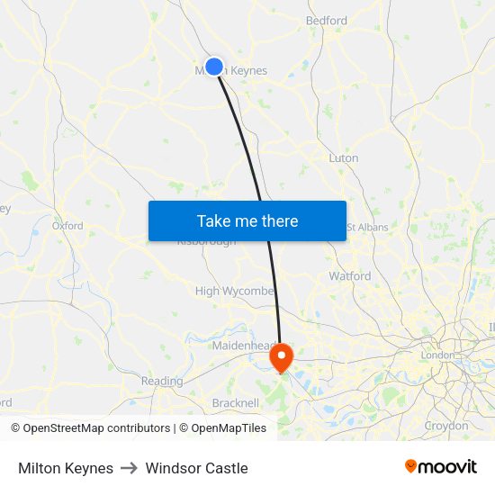 Milton Keynes to Windsor Castle map