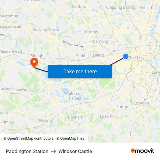 Paddington Station to Windsor Castle map