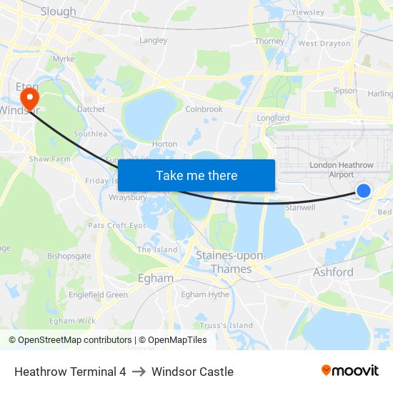 Heathrow Terminal 4 to Windsor Castle map