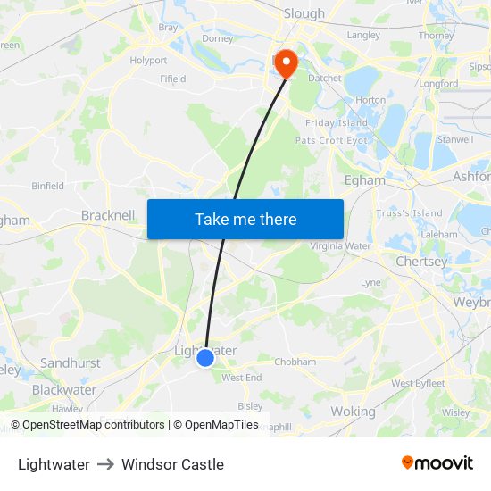 Lightwater to Windsor Castle map