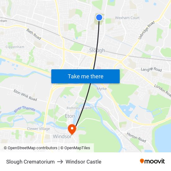 Slough Crematorium to Windsor Castle map