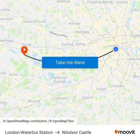 London Waterloo Station to Windsor Castle map