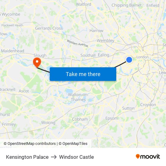 Kensington Palace to Windsor Castle map