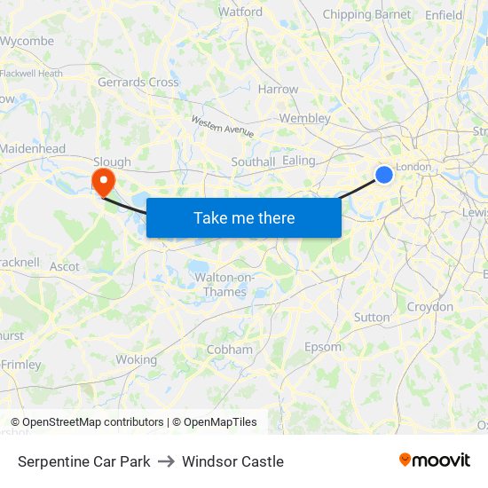 Serpentine Car Park to Windsor Castle map