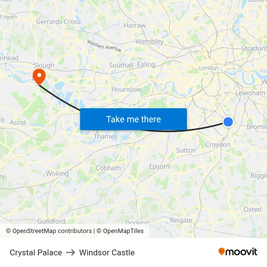 Crystal Palace to Windsor Castle map