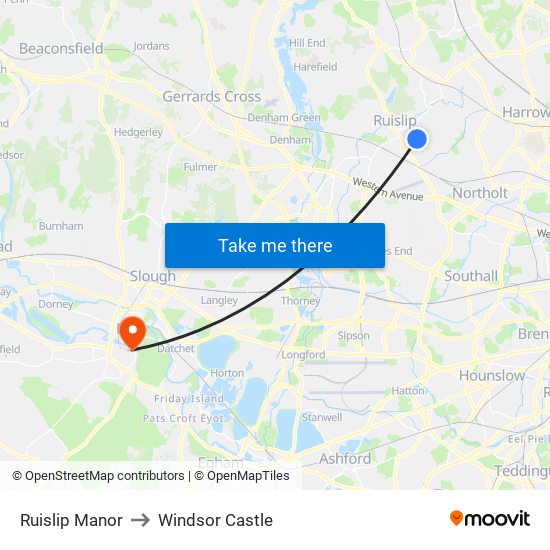Ruislip Manor to Windsor Castle map