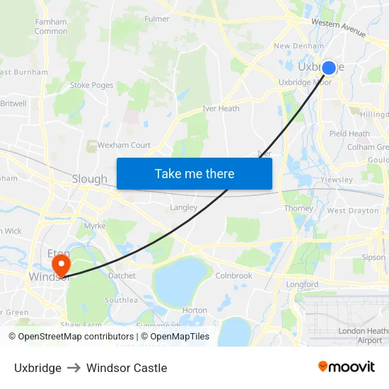 Uxbridge to Windsor Castle map