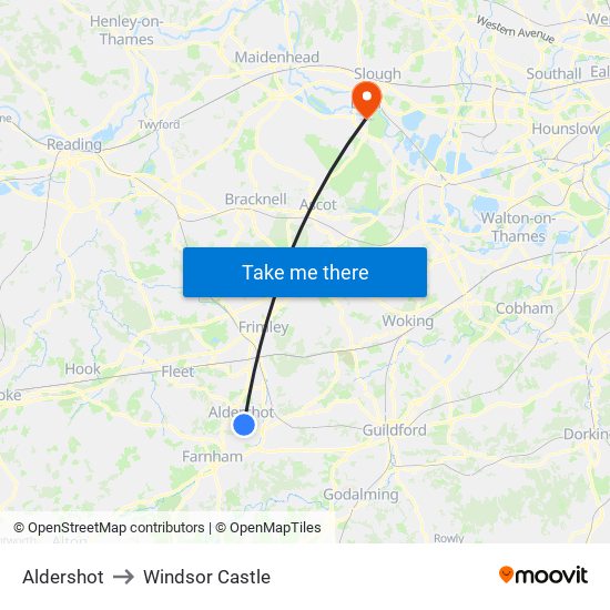 Aldershot to Windsor Castle map