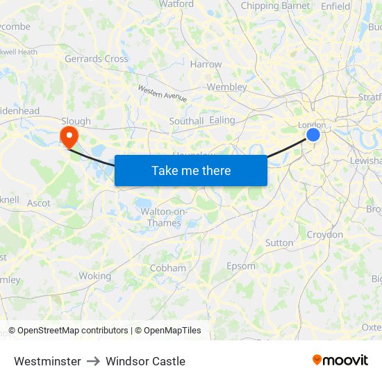 Westminster to Windsor Castle map