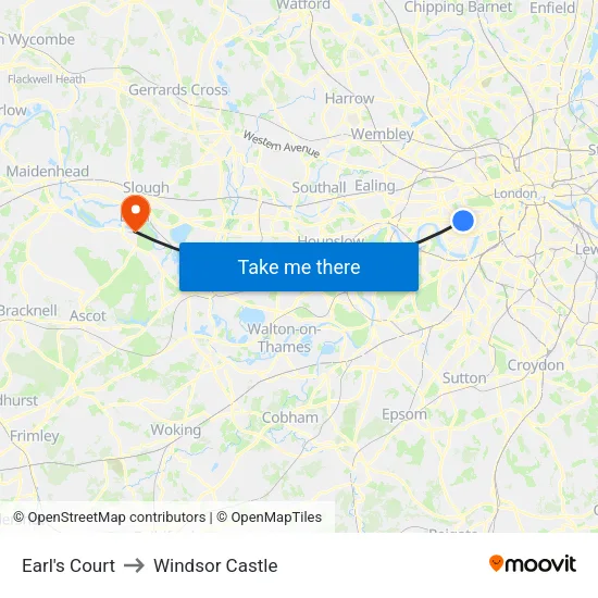 Earl's Court to Windsor Castle map