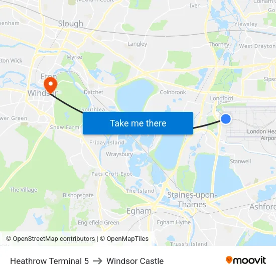 Heathrow Terminal 5 to Windsor Castle map