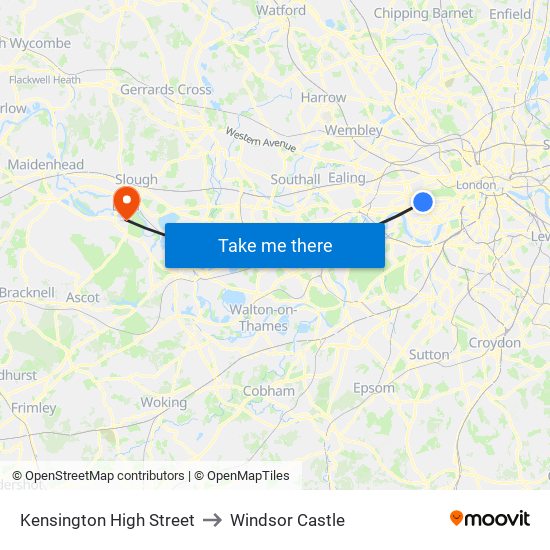 Kensington High Street to Windsor Castle map