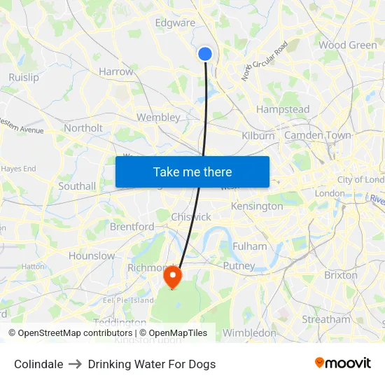 Colindale to Drinking Water For Dogs map