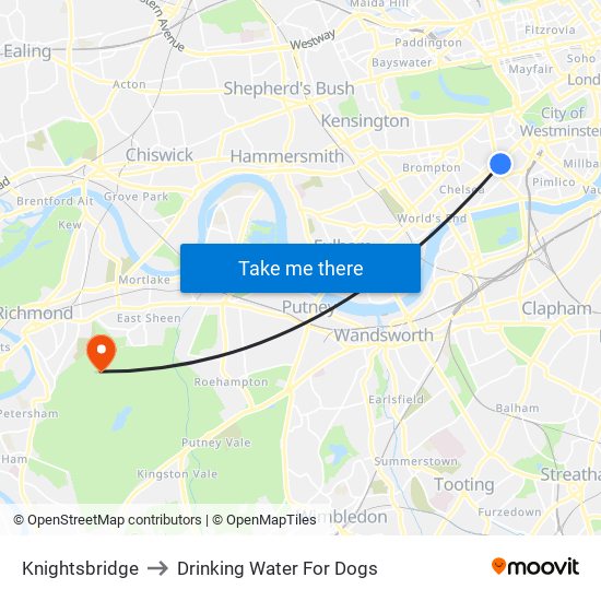 Knightsbridge to Drinking Water For Dogs map