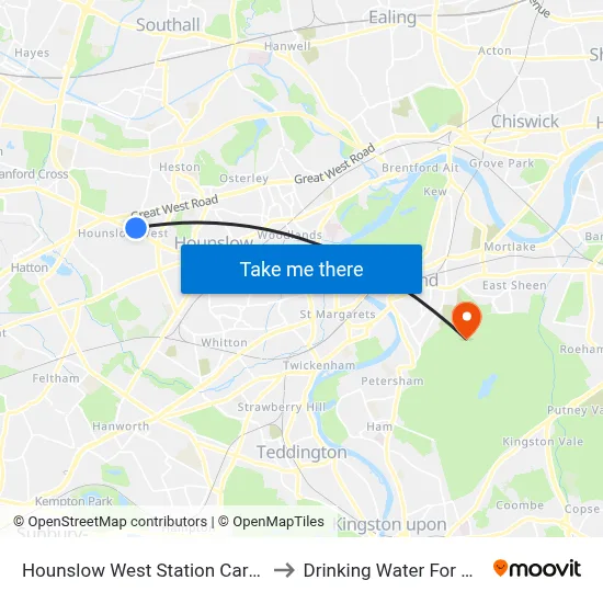 Hounslow West Station Car Park to Drinking Water For Dogs map