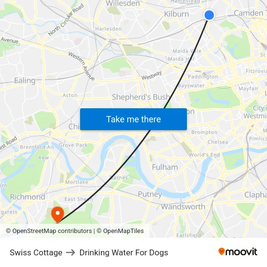 Swiss Cottage to Drinking Water For Dogs map