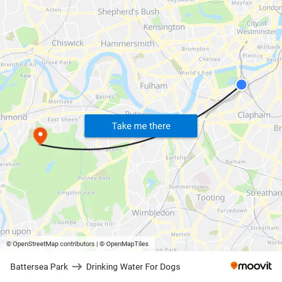 Battersea Park to Drinking Water For Dogs map