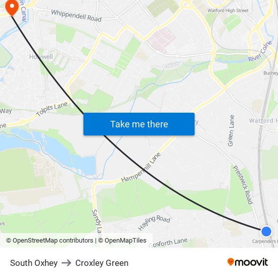 South Oxhey to Croxley Green map